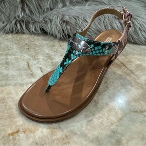 Michael Michael Kors Plate Thong Snake Embossed Leather Sandals Ocean Blue. New